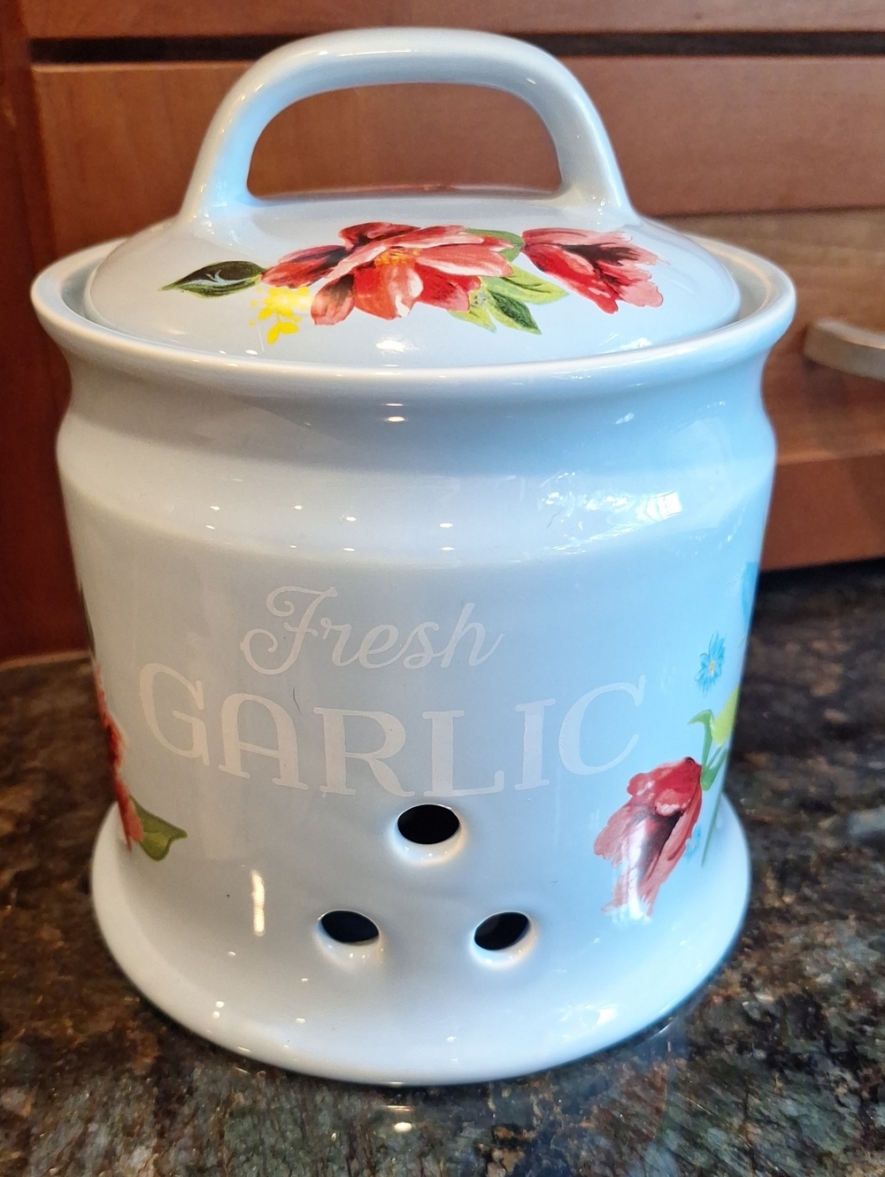 Pioneer Woman Fresh Garlic Ceramic Keeper Floral Design In Excellent Condition